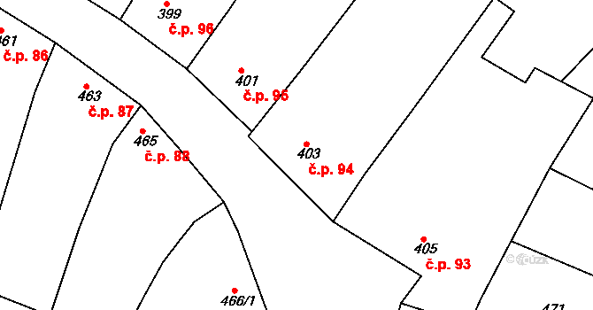 Blučina 94 na parcele st. 403 v KÚ Blučina, Katastrální mapa