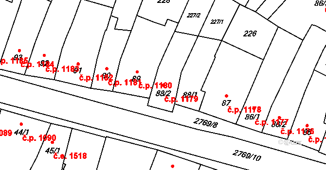 Ivančice 1179 na parcele st. 88/2 v KÚ Kounické Předměstí, Katastrální mapa