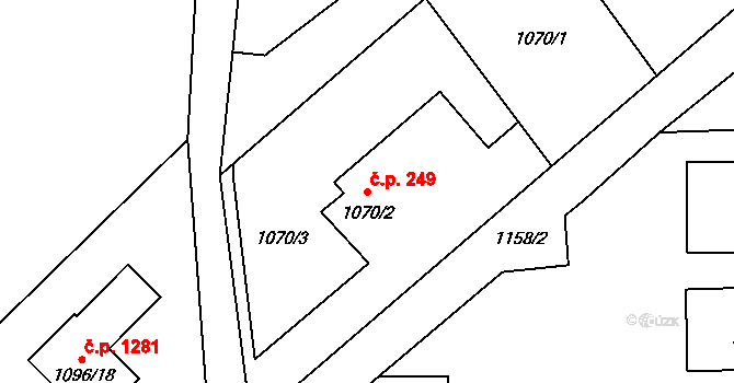Ráj 249, Karviná na parcele st. 1070/2 v KÚ Ráj, Katastrální mapa