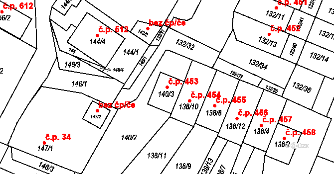 Křimice 453, Plzeň na parcele st. 140/3 v KÚ Křimice, Katastrální mapa