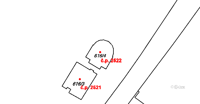 Východní Předměstí 2522, Plzeň na parcele st. 616/4 v KÚ Plzeň, Katastrální mapa