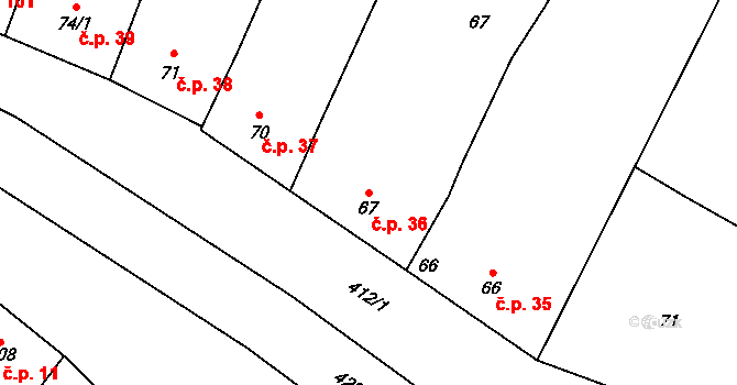 Žešov 36, Prostějov na parcele st. 67 v KÚ Žešov, Katastrální mapa