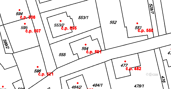 Šluknov 591 na parcele st. 554 v KÚ Šluknov, Katastrální mapa