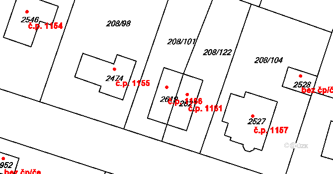 Přeštice 1156 na parcele st. 2619 v KÚ Přeštice, Katastrální mapa