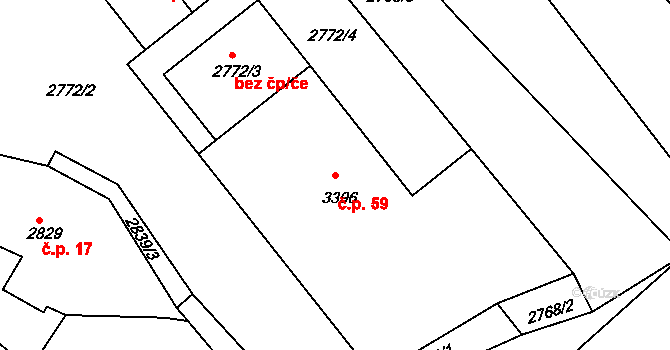 Pelechov 59, Železný Brod na parcele st. 3396 v KÚ Železný Brod, Katastrální mapa