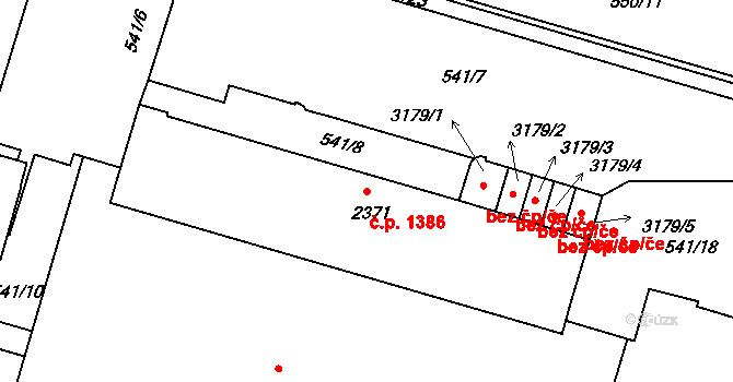 Milevsko 1386 na parcele st. 2371 v KÚ Milevsko, Katastrální mapa