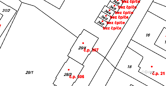 Bělotín 307 na parcele st. 28/4 v KÚ Bělotín, Katastrální mapa