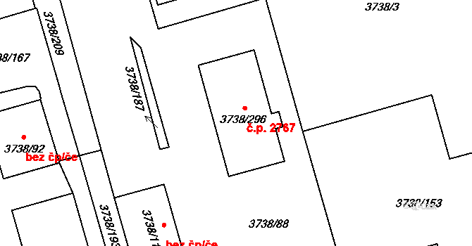 Louny 2767 na parcele st. 3738/296 v KÚ Louny, Katastrální mapa