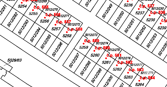 Zelená 559, Luštěnice na parcele st. 5259 v KÚ Luštěnice, Katastrální mapa