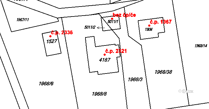 Rožnov pod Radhoštěm 2321 na parcele st. 4187 v KÚ Rožnov pod Radhoštěm, Katastrální mapa