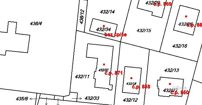Čimice 871, Praha na parcele st. 432/32 v KÚ Čimice, Katastrální mapa