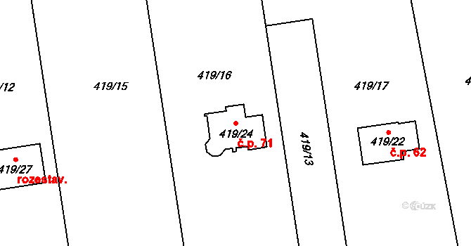 Záblatí 71, Bohumín na parcele st. 419/24 v KÚ Záblatí u Bohumína, Katastrální mapa
