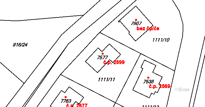 Cheb 2599 na parcele st. 7577 v KÚ Cheb, Katastrální mapa