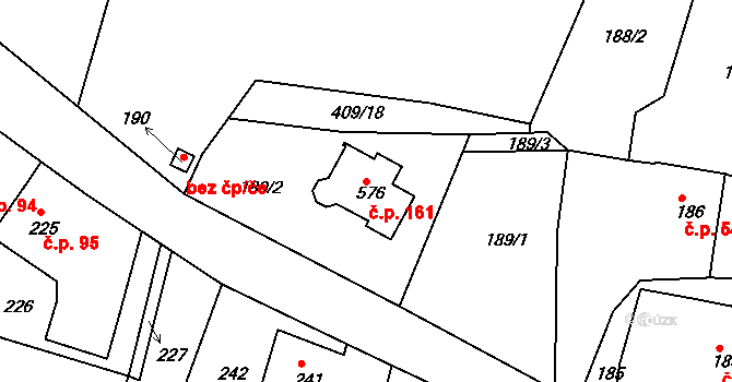 Bušovice 161 na parcele st. 576 v KÚ Bušovice, Katastrální mapa