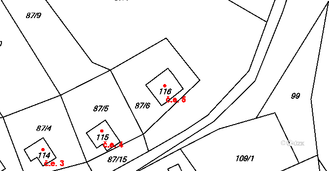 Sovinec 5, Jiříkov na parcele st. 116 v KÚ Sovinec, Katastrální mapa