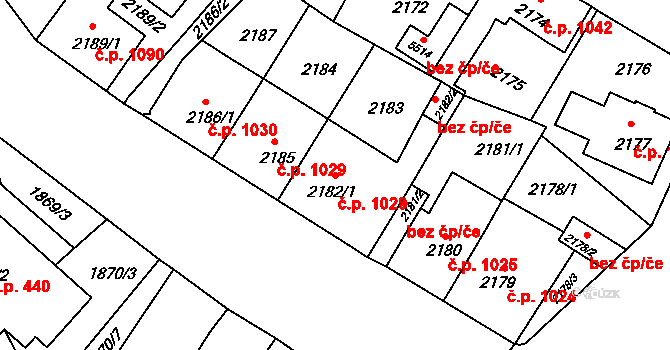 Předměstí 1028, Litoměřice na parcele st. 2182/1 v KÚ Litoměřice, Katastrální mapa