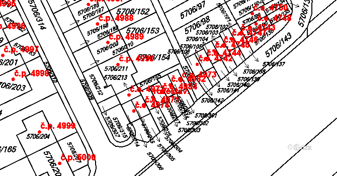 Jihlava 4982 na parcele st. 5706/244 v KÚ Jihlava, Katastrální mapa