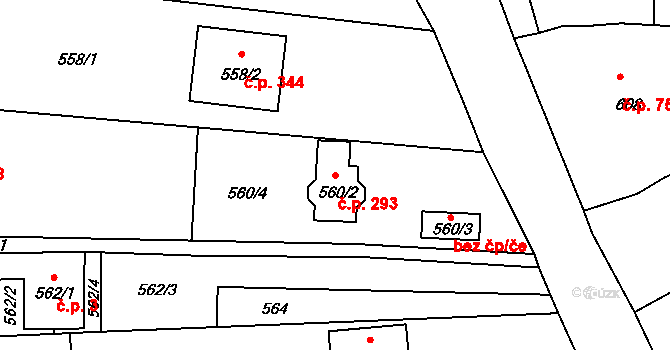 Pohořelice 293 na parcele st. 560/2 v KÚ Pohořelice u Napajedel, Katastrální mapa