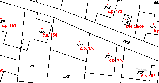 Suché Lazce 170, Opava na parcele st. 571 v KÚ Suché Lazce, Katastrální mapa