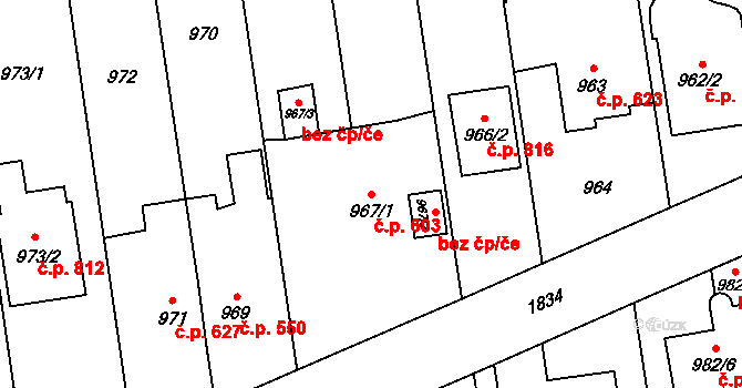 Kylešovice 603, Opava na parcele st. 967/1 v KÚ Kylešovice, Katastrální mapa