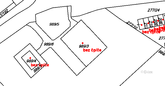 Chlumec 45681716 na parcele st. 989/3 v KÚ Chlumec u Chabařovic, Katastrální mapa