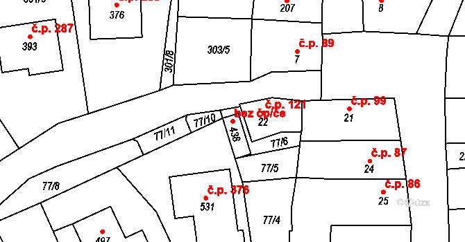 Cerhovice 46954716 na parcele st. 438 v KÚ Cerhovice, Katastrální mapa
