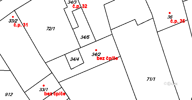 Cizkrajov 47509716 na parcele st. 34/2 v KÚ Dolní Bolíkov, Katastrální mapa