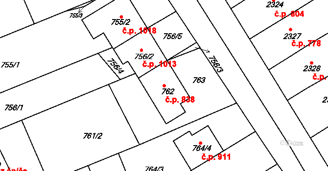 Nivnice 838 na parcele st. 762 v KÚ Nivnice, Katastrální mapa