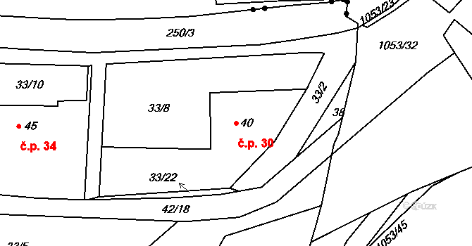 Chanov 30, Obrnice na parcele st. 40 v KÚ Chanov, Katastrální mapa