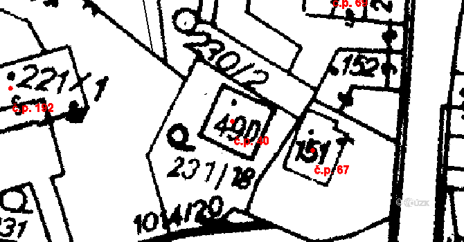 Hrochův Týnec 40 na parcele st. 490 v KÚ Hrochův Týnec, Katastrální mapa