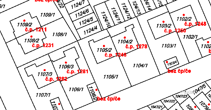 Třešť 1246 na parcele st. 1105/2 v KÚ Třešť, Katastrální mapa