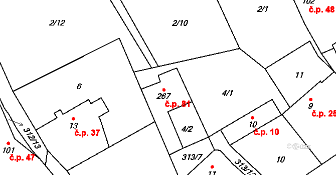 Černolice 81 na parcele st. 267 v KÚ Černolice, Katastrální mapa