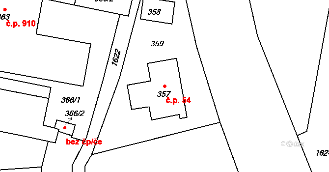 Hronov 54 na parcele st. 357 v KÚ Hronov, Katastrální mapa
