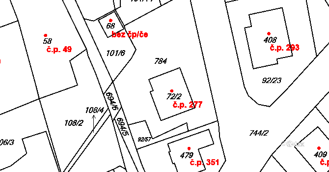 Trnová 277 na parcele st. 72/2 v KÚ Trnová u Plzně, Katastrální mapa