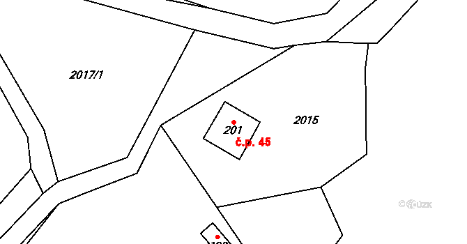Dolní Jílovice 45, Vyšší Brod na parcele st. 201 v KÚ Bolechy, Katastrální mapa