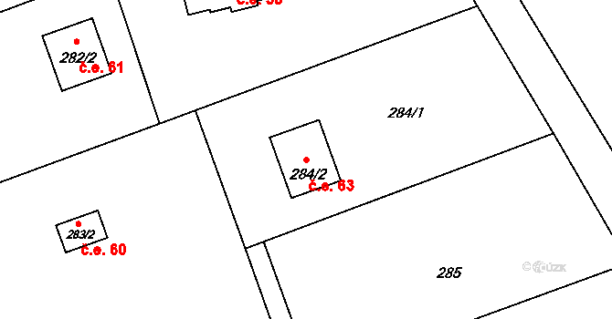 Děhylov 63 na parcele st. 284/2 v KÚ Děhylov, Katastrální mapa