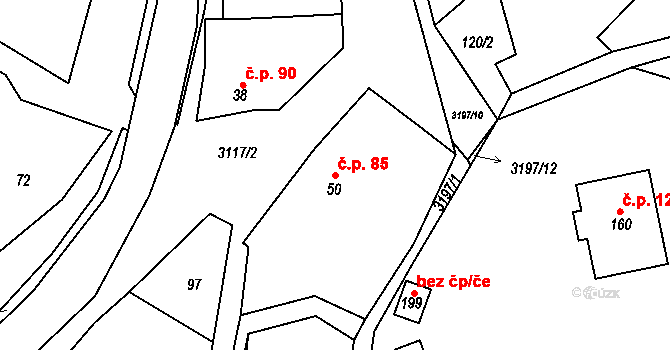 Lukavec 85, Fulnek na parcele st. 50 v KÚ Lukavec u Bílovce, Katastrální mapa