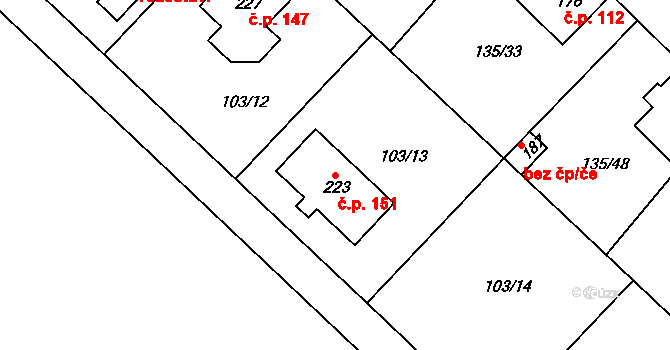 Libenice 151 na parcele st. 223 v KÚ Libenice, Katastrální mapa