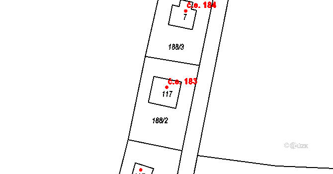 Lipno 183, Líšťany na parcele st. 117 v KÚ Těchoděly, Katastrální mapa