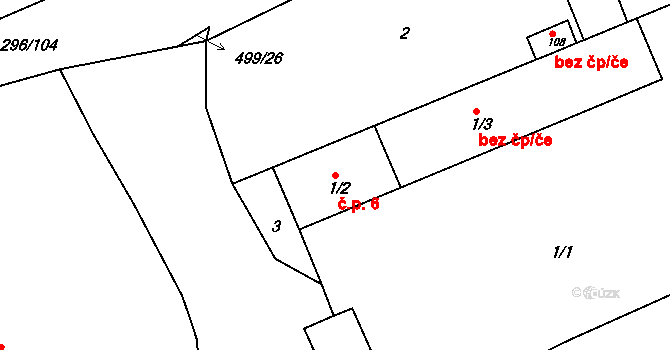 Kloušov 6, Merklín na parcele st. 1/2 v KÚ Kloušov, Katastrální mapa