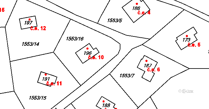 Stebno 10, Kryry na parcele st. 196 v KÚ Stebno u Petrohradu, Katastrální mapa