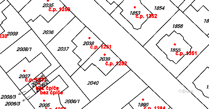 Louny 1252 na parcele st. 2039 v KÚ Louny, Katastrální mapa