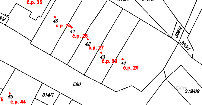 Dubice 28, Řehlovice na parcele st. 43 v KÚ Dubice nad Labem, Katastrální mapa