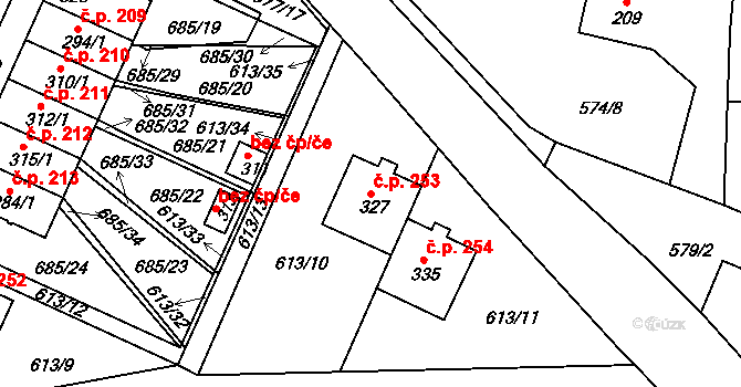 Herálec 253 na parcele st. 327 v KÚ Herálec, Katastrální mapa