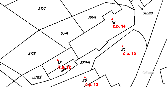 Jedouchov 14, Věž na parcele st. 19 v KÚ Jedouchov, Katastrální mapa