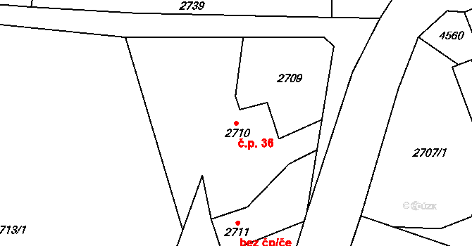 Příjemky 36, Chotěboř na parcele st. 2710 v KÚ Příjemky, Katastrální mapa