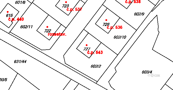 Držovice 543 na parcele st. 727 v KÚ Držovice na Moravě, Katastrální mapa