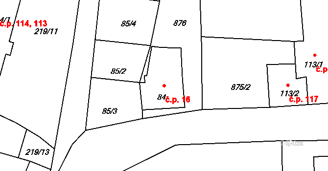 Horšice 16 na parcele st. 84 v KÚ Horšice, Katastrální mapa