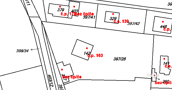 Čižice 163 na parcele st. 142 v KÚ Čižice, Katastrální mapa