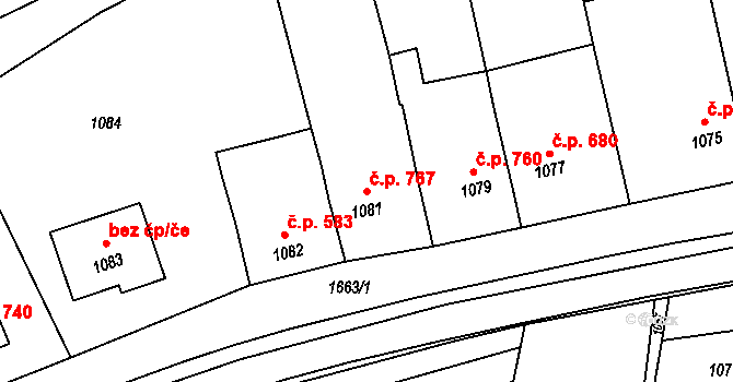 Klobouky u Brna 767 na parcele st. 1081 v KÚ Klobouky u Brna, Katastrální mapa